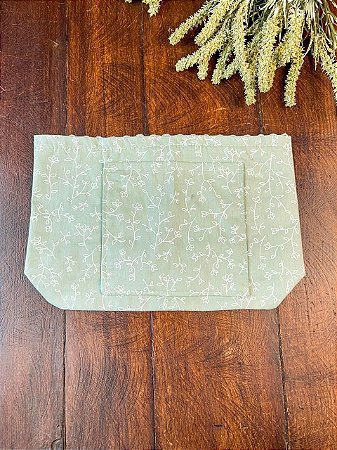 Forro Bolsa - Oval PP (6X20cm Fundo) - Flor Verde e Branco II
