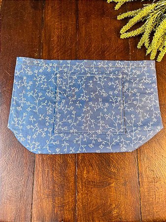 Forro Bolsa - Oval M (10X20cm Fundo)- Flor Azul e Branco II