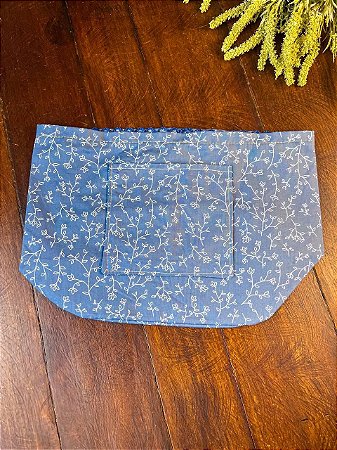 Forro Bolsa - Oval G (13X23cm Fundo) - Flor Azul e Branco II