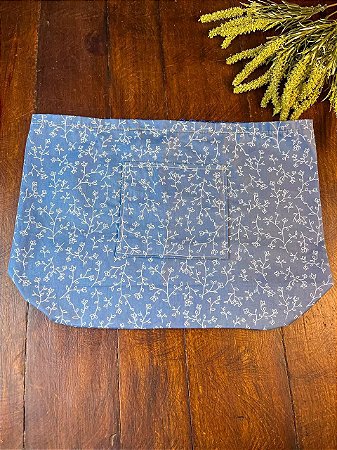 Forro Bolsa - Oval GG (10X30cm Fundo) - Flor Azul e Branco II