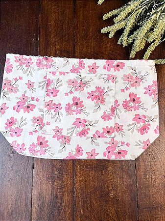 Forro Bolsa - Retangular M (10X20cm Fundo) - Floral Rosa e Branco