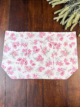 Forro Bolsa - Retangular G (10X25cm Fundo) - Floral Rosa e Branco