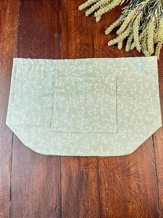Forro Bolsa - Oval G (13X23cm Fundo) - Flor Verde e Branco II