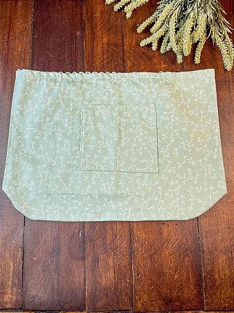 Forro Bolsa - Oval GG (10X30cm Fundo) - Flor Verde e Branco II