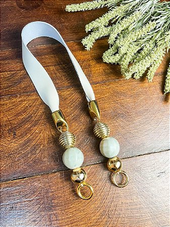 Alça Midi Couro+Queen Bee 2,5x60cm  - Bege/Dourado/Mescla Verde