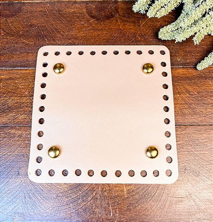 Base Couro Quadrado 16cm - Caramelo Claro com Bailarina