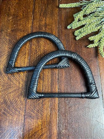Alça Rattan Meia Lua 15x10,5cm - Par - Preto