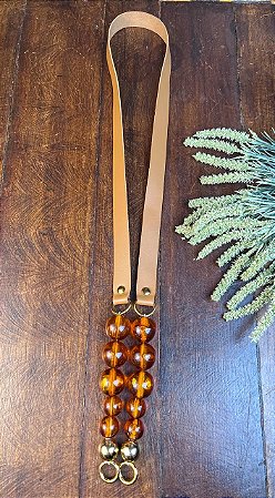 Alça Ombro Couro+Queen Bee 2x106cm - Caramelo Escuro, Mixing Guaraná & Dourado