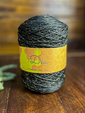 Fio Néctar 3mm - 500g-300m - Poliéster - Preto Lurex Dourado