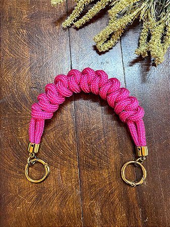 Alça de Mão Corda - 30cm - Pink/Dourado