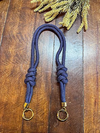 Alça Midi Corda Nó Triplo - 60cm - Azul Marinho/Dourado