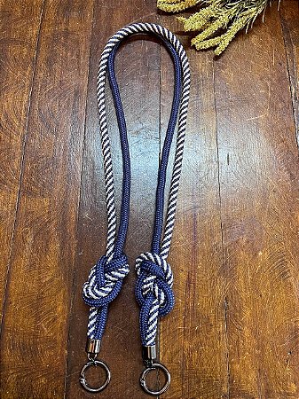 Alça de Ombro Corda Nó Duplo 95cm Azul Marinho e Branco/Ônix