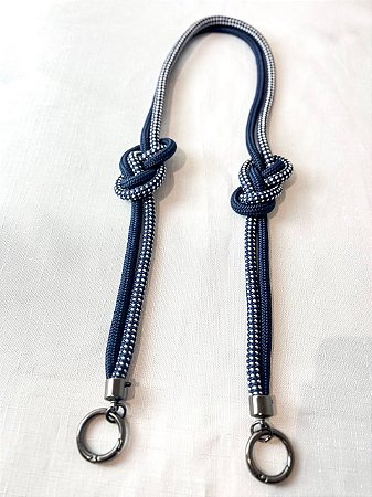 Alça de Ombro Corda Nó Duplo 95cm Azul Marinho e Espiral/Ônix