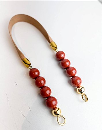 Alça Midi Couro+Queen Bee 2,5x60cm  - Caramelo Claro/Dourado/Borgonha