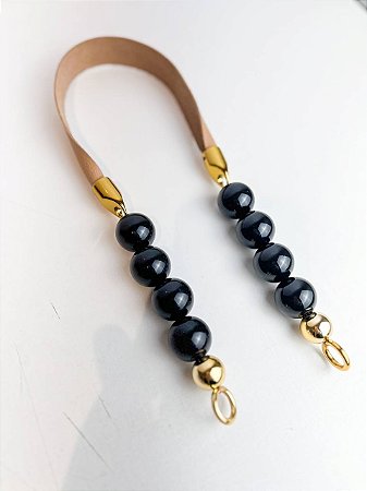 Alça Midi Couro+Queen Bee 2,5x60cm  - Caramelo Claro/Dourado/Preto