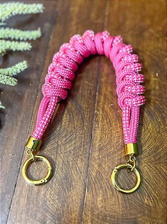 Alça Mão Corda 40cm Max Pink Rosa Pink Branco/Dourado