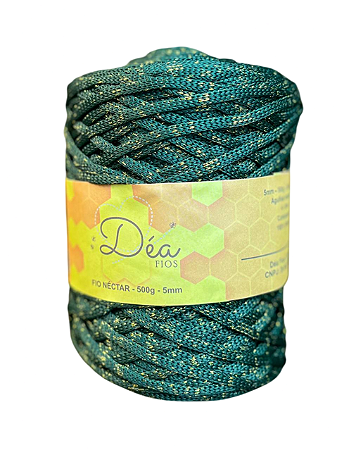 Fio Néctar 5mm - 500g-200m - Poliéster - Verde Lurex Dourado (Natalino)