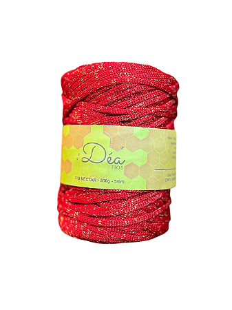 Fio Néctar 5mm - 500g-200m - Poliéster - Vermelho Lurex Dourado