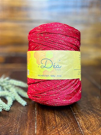 Fio Néctar 3mm - 500g-300m - Poliéster - Vermelho Lurex Dourado
