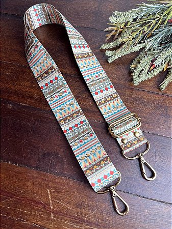 Alça Poliester Estampa-Colorida & Dourado