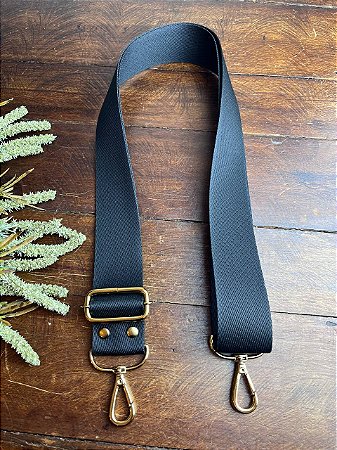 Alça Poliester Lisa-Preto & Dourado