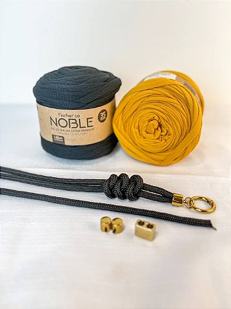 Kit Bolsa Croche Egito 2.0-Preto/Mostarda-DaGabi-Fischer Noble