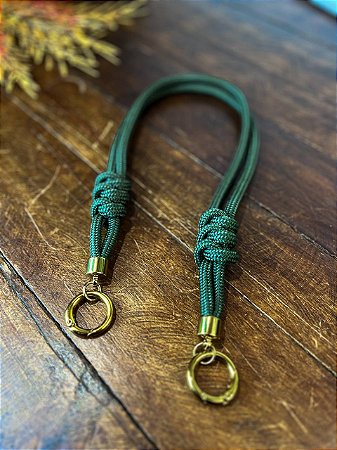 Alça Midi Corda Nó Triplo - 60cm - Verde/Dourado