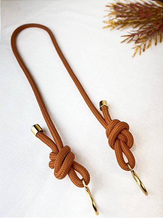 Alça de Ombro Corda Azenha - 90cm - Terracota/Dourado
