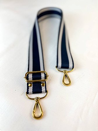 Alça Poliester Listrada-Marinho/Cinza & Dourado