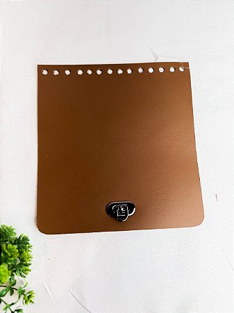 Aba Retangular 18x19cm Couro - Caramelo Escuro e Ônix