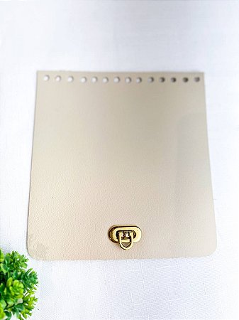 Aba Retangular 18x19cm Couro - Bege e Dourado