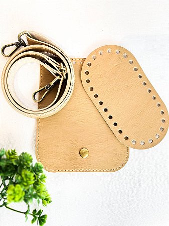 Kit Montana Cross Body 12x15cm Bege/Ouro Velho