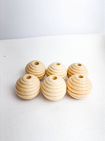 Bola Madeira Frisada 24mm 6Un. - Bege Mesclado