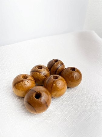 Bola Madeira 24mm 6Un. - Mesclado Marrom Claro