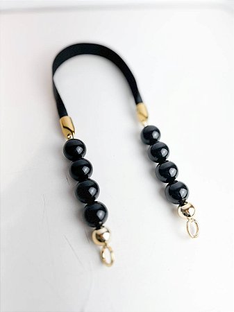 Alça Midi Couro+Queen Bee 2,5x60cm - Preto/Dourado/Dourado