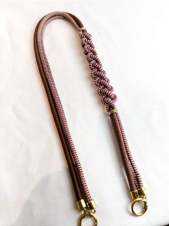 Alça de Ombro Corda Pochete - 95cm - Marsala/Marrom C/Dourado