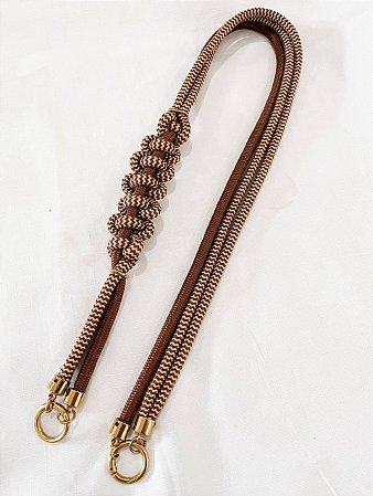 Alça de Ombro Corda Pochete - 95cm - Marrom/Bege C/Dourado