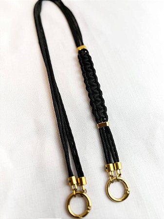 Alça de Ombro Corda Macramê - 85cm - Preto/Dourado