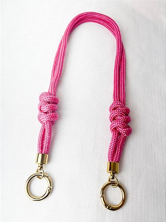 Alça Midi Corda Nó Triplo - 60cm - Pink/Dourado