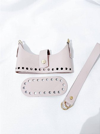 Kit Bolsa Couro 12x5cm MICRO DOIS IRMÃOS - Bege & Dourado