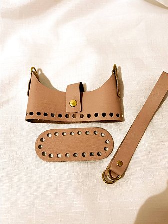 Kit Bolsa Couro 12x5cm MICRO DOIS IRMÃOS - Caramelo Escuro & Dourado