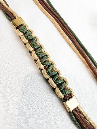 Alça de Ombro Corda Macramê - 85cm - Verde/Dourado
