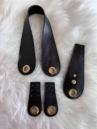 Kit Couro Alça Gota - Preto/Dourado