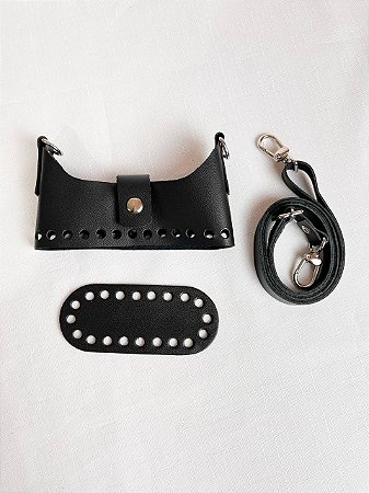 Kit Bolsa Couro 12x5cm MICRO DOIS IRMÃOS - Preto & Niquel