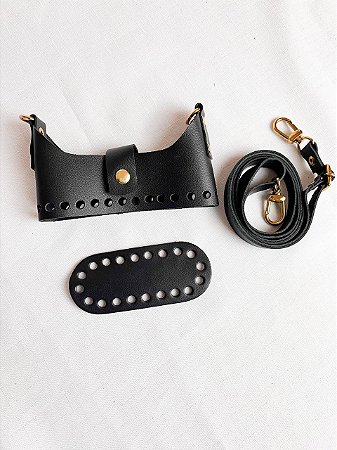 Kit Bolsa Couro 12x5cm MICRO DOIS IRMÃOS - Preto & Dourado