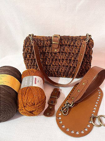 Kit Bolsa Canoa Quebrada Néctar 5mm Café-Pólen Crochê