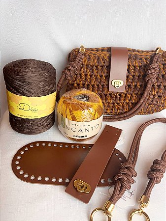 Kit Bolsa Canoa Quebrada Néctar 5mm Café-Pólen Crochê