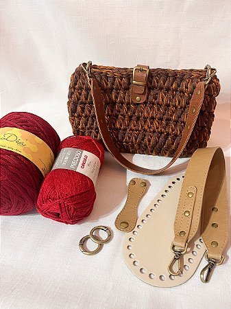 Kit Bolsa Canoa Quebrada Néctar 5mm Vermelho-Pólen Crochê