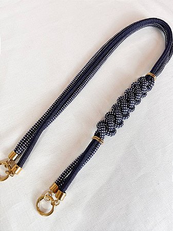 Alça de Ombro Corda Pochete - 95cm - Azul Marinho/Poa Dourado
