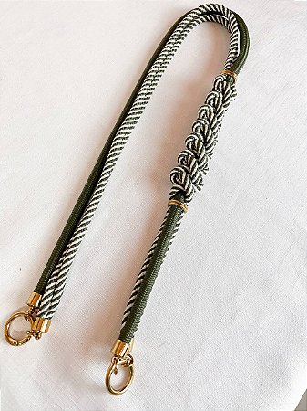 Alça de Ombro Corda Pochete - 95cm - Verde/Branco C/Dourado